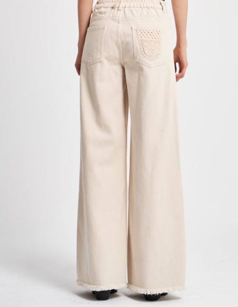 Destructed crochet detail denim pants